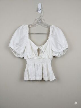 Treasure & Bond White Puff Sleeve Peplum Top